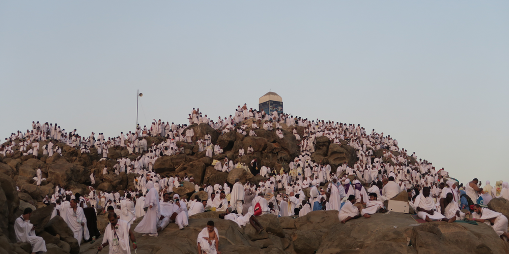 Muslims on Mount Arafat during Hajj